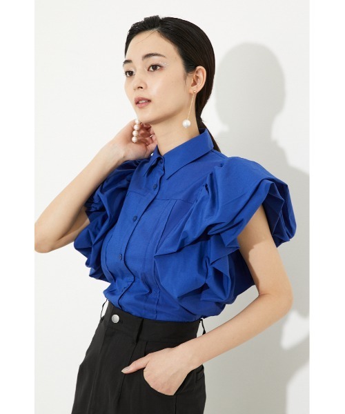 rienda（リエンダ）の「ソリッドボリュームスリーブシャツトップス（シャツ/ブラウス・レディース・ライトピンク/アイボリー/ブルー/ブラック・FREE）」の4枚目の写真