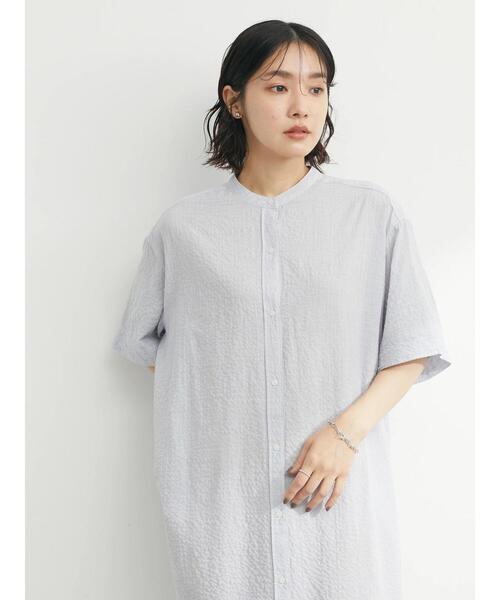 Green　Parks（グリーンパークス）の「バンドカラー半袖シャツワンピース（ワンピース・レディース・ホワイト/サックスブルー/ストライプ/チェック・FREE）」の16枚目の写真