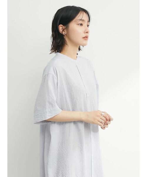 Green　Parks（グリーンパークス）の「バンドカラー半袖シャツワンピース（ワンピース・レディース・ホワイト/サックスブルー/ストライプ/チェック・FREE）」の17枚目の写真