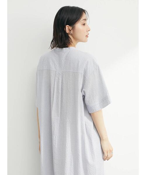 Green　Parks（グリーンパークス）の「バンドカラー半袖シャツワンピース（ワンピース・レディース・ホワイト/サックスブルー/ストライプ/チェック・FREE）」の19枚目の写真