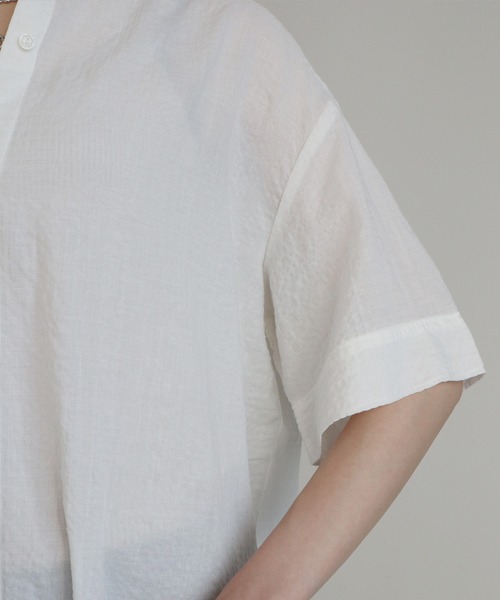 Green　Parks（グリーンパークス）の「バンドカラー半袖シャツワンピース（ワンピース・レディース・ホワイト/サックスブルー/ストライプ/チェック・FREE）」の12枚目の写真