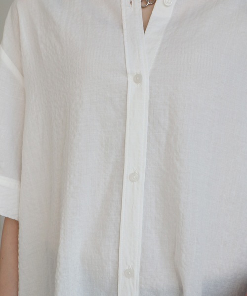 Green　Parks（グリーンパークス）の「バンドカラー半袖シャツワンピース（ワンピース・レディース・ホワイト/サックスブルー/ストライプ/チェック・FREE）」の5枚目の写真