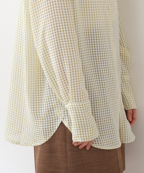 N.（N. Natural Beauty Basic）（エヌエヌナチュラルビューティーベーシック）の「◆ワイドカフスギンガムチェックシアーシャツ（シャツ/ブラウス・レディース・ブラック系その他/イエロー系その他・MEDIUM）」の9枚目の写真