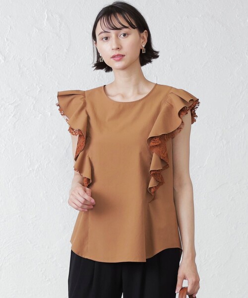 EPOCA THE SHOP(エポカザショップ)の「レースコンビラッフルスリーブブラウス(シャツ/ブラウス・レディース・ブラック/ブラウン系その他5・38)」の1枚目の写真