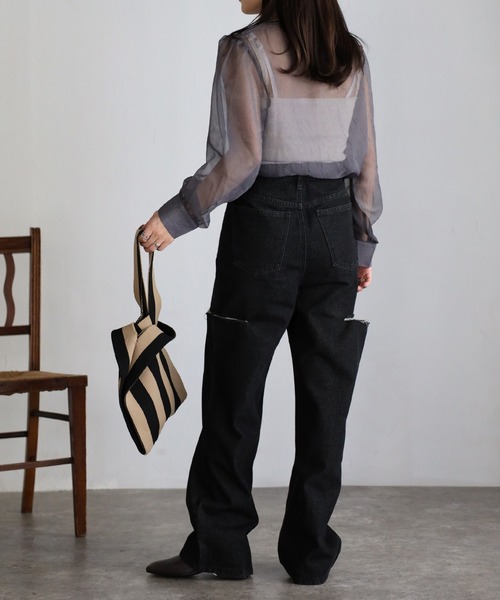 sakishimatokyo(サキシマトーキョー)の「カットオフ/サイドスリットデニム(デニムパンツ・レディース・ブラック/ブルー/ライトブルー/チャコールグレー・M/L)」の19枚目の写真