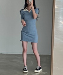 スポーティーMIXが可愛い♪*BALENCIAGA*ポロ ミニ ワンピース ミニ ポロ ワンピース ショート丈 ハイウエスト タイト 韓国z872