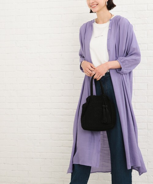 SHOO・LA・RUE（シューラルー）の「◆スラブ前開きビッグワンピース（ワンピース・レディース・カーキ/ライトブルー/ブラック/オレンジ/ナチュラル/パープル系4・00）」の5枚目の写真