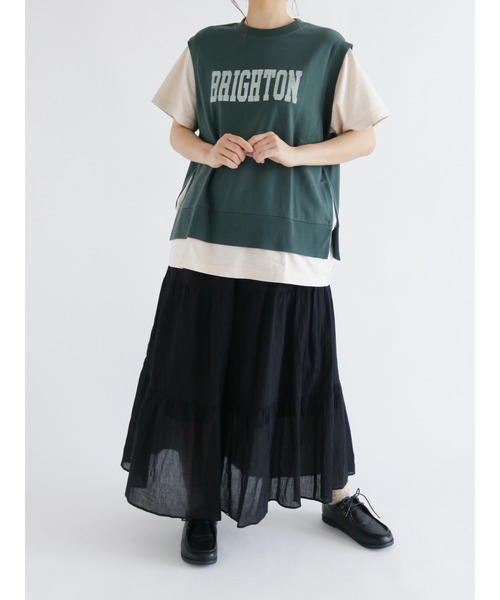 Samansa Mos2（サマンサ モスモス）の「レイヤード風Tシャツ（Tシャツ/カットソー・レディース・ベージュ/ネイビー/グリーン・ﾌﾘ-）」の4枚目の写真