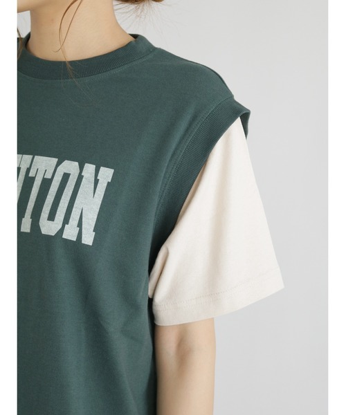 Samansa Mos2（サマンサ モスモス）の「レイヤード風Tシャツ（Tシャツ/カットソー・レディース・ベージュ/ネイビー/グリーン・ﾌﾘ-）」の11枚目の写真