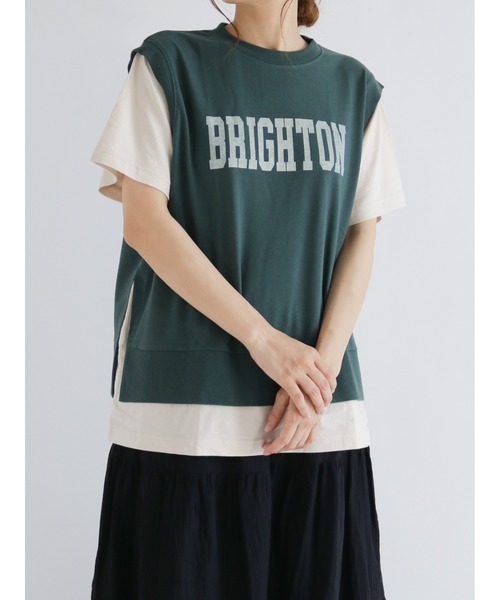 Samansa Mos2（サマンサ モスモス）の「レイヤード風Tシャツ（Tシャツ/カットソー・レディース・ベージュ/ネイビー/グリーン・ﾌﾘ-）」の15枚目の写真