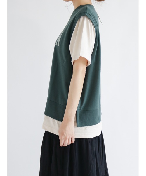 Samansa Mos2（サマンサ モスモス）の「レイヤード風Tシャツ（Tシャツ/カットソー・レディース・ベージュ/ネイビー/グリーン・ﾌﾘ-）」の17枚目の写真