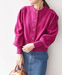 *〈洗濯機可能〉ウールライクボリュームスリーブカーディガン◆