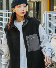 【retock's】ロゴ刺繍 スタンドボアフリースジップベスト