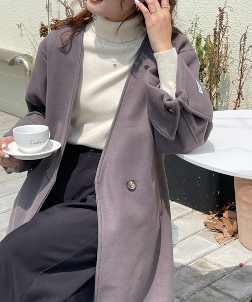 emi+(エミプラス)の「ベルト付き袖折り返し ノーカラーロングコート(ノーカラーコート・レディース・ベージュ/ブラック/チャコールグレー・M/L)」の17枚目の写真