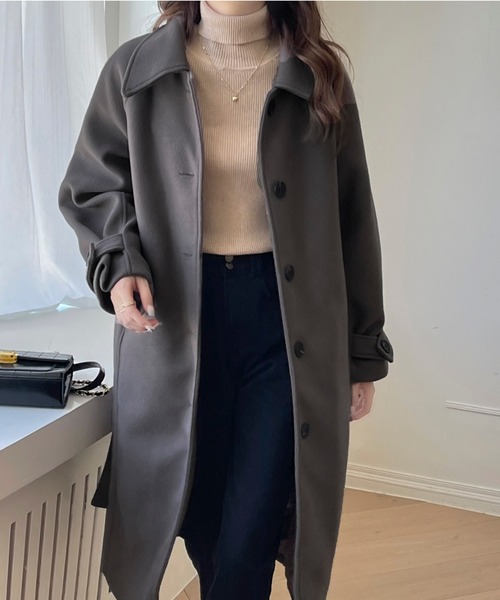 emi+(エミプラス)の「ベルト付き袖折り返し ノーカラーロングコート(ノーカラーコート・レディース・ベージュ/ブラック/チャコールグレー・M/L)」の20枚目の写真