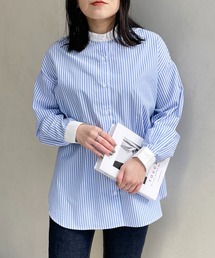 バンドカラーストライプシャツ
