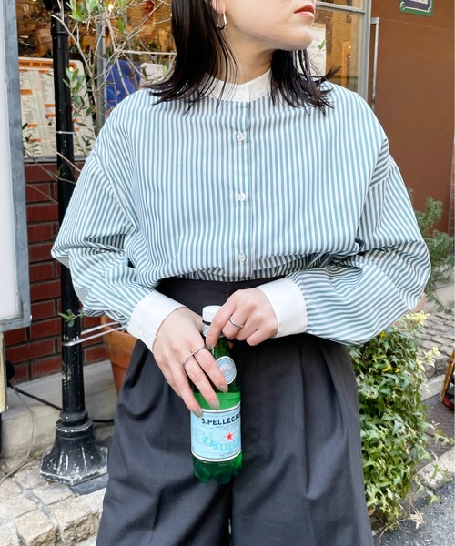 Meli rich(メリーリッチ)の「バンドカラーストライプシャツ(シャツ/ブラウス・レディース・サックスブルー/グリーン/ネイビー・MEDIUM)」の19枚目の写真