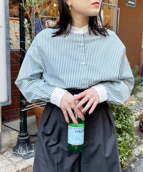 Meli rich(メリーリッチ)の「バンドカラーストライプシャツ(シャツ/ブラウス・レディース・サックスブルー/グリーン/ネイビー・MEDIUM)」の20枚目の写真