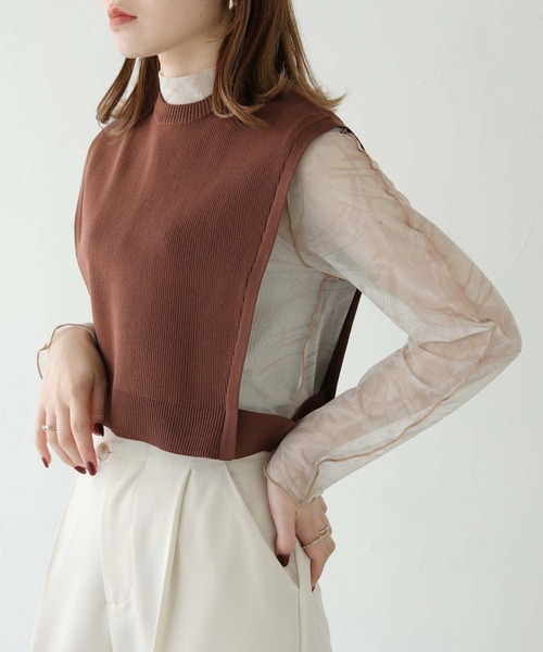 HER CLOSET(ハークローゼット)の「【shemoshelly】WEB限定スポンディッシュニットベスト(ベスト・レディース・ブラック/ライトカーキ/ブラウン・M)」の2枚目の写真