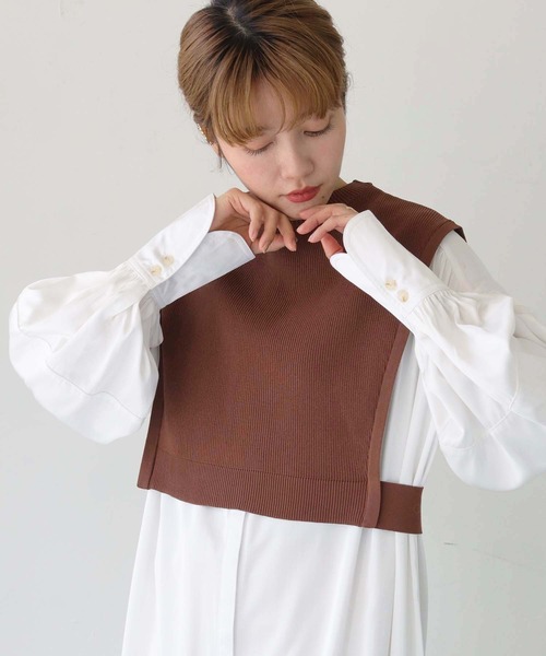 HER CLOSET(ハークローゼット)の「【shemoshelly】WEB限定スポンディッシュニットベスト(ベスト・レディース・ブラック/ライトカーキ/ブラウン・M)」の9枚目の写真