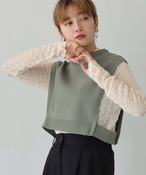 HER CLOSET(ハークローゼット)の「【shemoshelly】WEB限定スポンディッシュニットベスト(ベスト・レディース・ブラック/ライトカーキ/ブラウン・M)」の13枚目の写真
