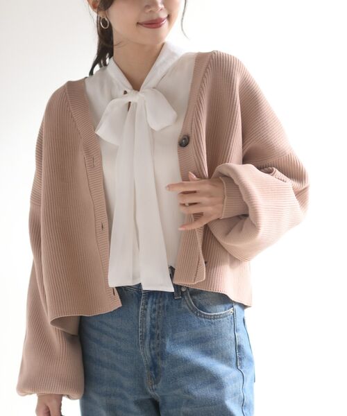 rps(アールピーエス)の「スポンジニットカーディガン(カーディガン/ボレロ・レディース・オフホワイト/グレイッシュベージュ/ミント/ピンク/マスタード・フリー)」の5枚目の写真