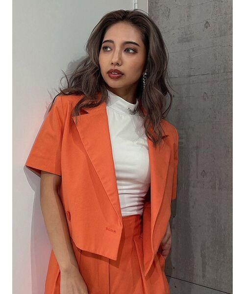 GYDA（ジェイダ）の「【SETUP着用可】ハーフスリーブダブルSHORTジャケット（テーラードジャケット・レディース・オフホワイト/オレンジ・FREE）」の5枚目の写真