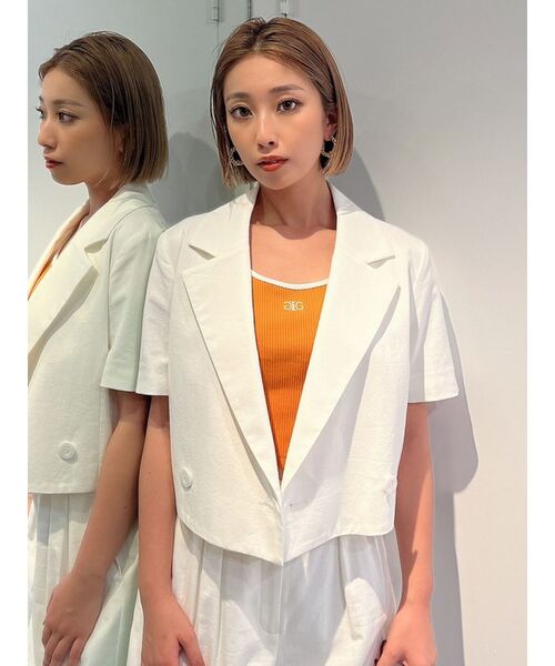 GYDA（ジェイダ）の「【SETUP着用可】ハーフスリーブダブルSHORTジャケット（テーラードジャケット・レディース・オフホワイト/オレンジ・FREE）」の13枚目の写真