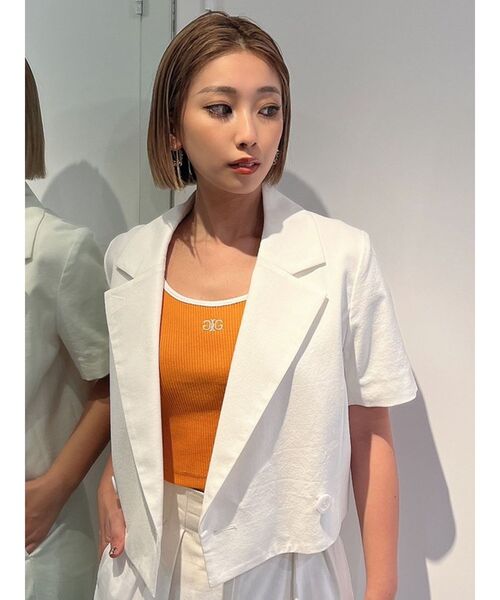 GYDA（ジェイダ）の「【SETUP着用可】ハーフスリーブダブルSHORTジャケット（テーラードジャケット・レディース・オフホワイト/オレンジ・FREE）」の8枚目の写真