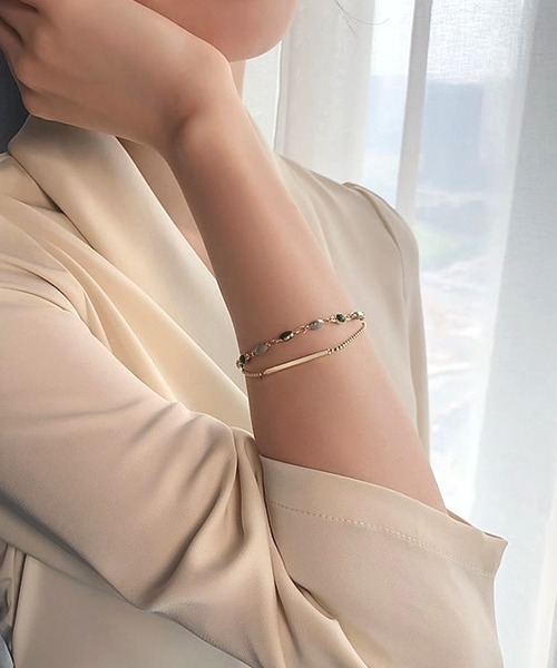 【セール】【resonance】ゴールド グリーン バーモチーフ ブレスレット（ブレスレット）｜TONE SELECT GOODS（トーン