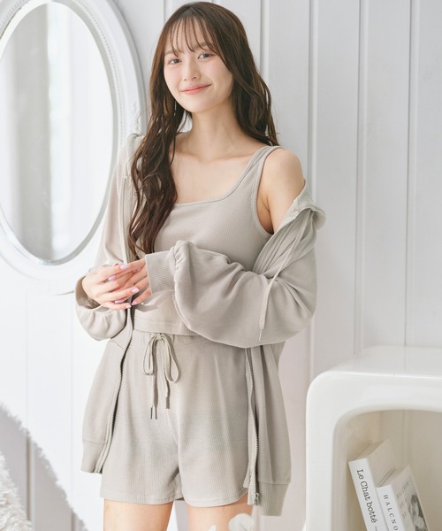 YU'NOW（ユナウ）の「【やわらか綿混ワッフル素材♪パーカー付きでロングシーズン活躍！】ワッフルルームウェア３点セット（ルームウェア/パジャマ・レディース・チャコールグレー/ベージュ/ブラウン/ブラック/ベージュ系その他/グレー系その他・L/LL/M/S）」の13枚目の写真