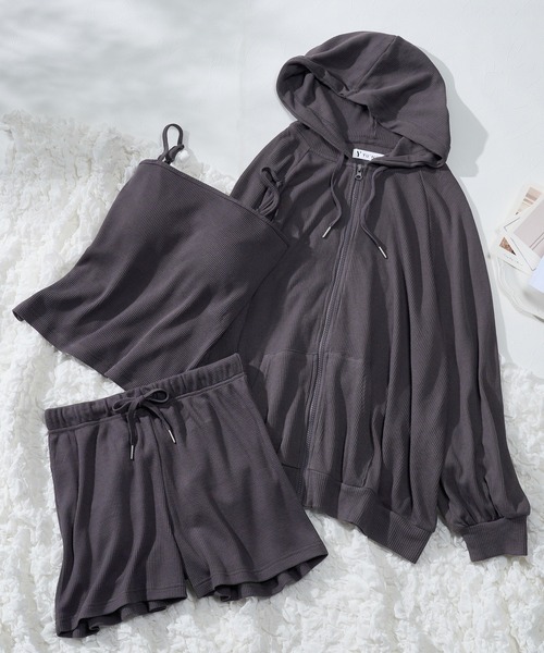 YU'NOW（ユナウ）の「【やわらか綿混ワッフル素材♪パーカー付きでロングシーズン活躍！】ワッフルルームウェア３点セット（ルームウェア/パジャマ・レディース・チャコールグレー/ベージュ/ブラウン/ブラック/ベージュ系その他/グレー系その他・L/LL/M/S）」の19枚目の写真