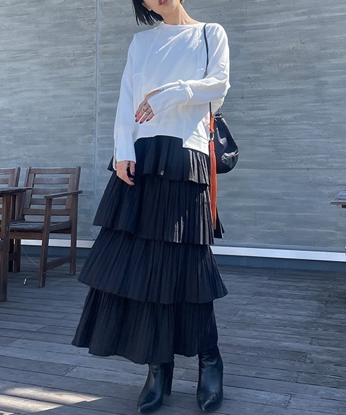 SEN TOKYO（セントーキョー）の「ふわり、たっぷりフレア。ティアードフリルロングスカート（スカート・レディース・ホワイト/ブラック・FREE）」の9枚目の写真