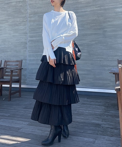 SEN TOKYO（セントーキョー）の「ふわり、たっぷりフレア。ティアードフリルロングスカート（スカート・レディース・ホワイト/ブラック・FREE）」の10枚目の写真