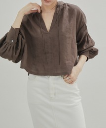 SALON adam et rope' | 【洗える】ノルマンディ麻クロップドギャザーブラウス(シャツ/ブラウス)