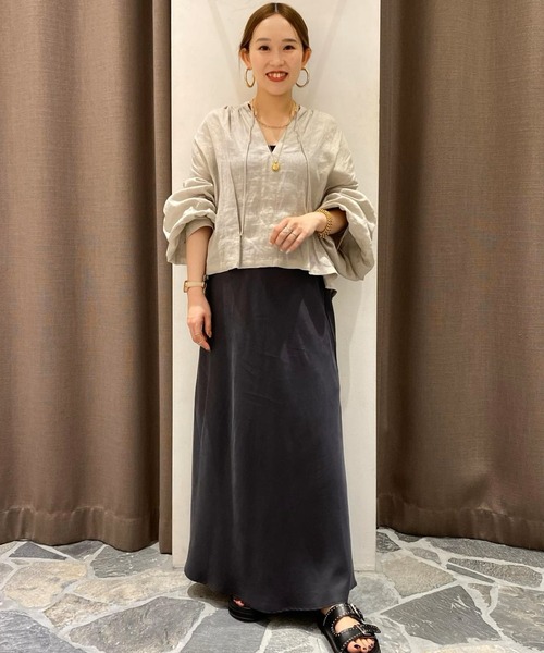 SALON adam et rope'（サロン アダム エ ロペ）の「【洗える】ノルマンディリネンクロップドギャザーブラウス/麻（シャツ/ブラウス・レディース・ピンク/グレー系その他/ダークブラウン/ホワイト・FREE）」の7枚目の写真