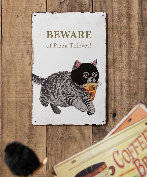 セール】猫デザイン アンティーク調 壁掛け レトロサイン