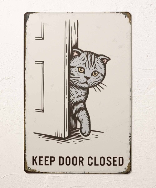 セール】猫デザイン アンティーク調 壁掛け レトロサイン（ポスター