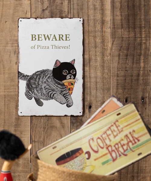 セール】猫デザイン アンティーク調 壁掛け レトロサイン