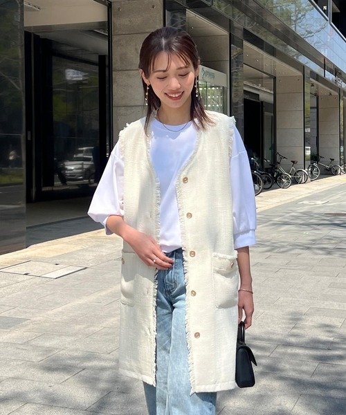 Chez toi（シェトワ）の「ツイードミドル丈ジレコート（その他アウター・レディース・オフホワイト/ブルー/ブラック・FREE）」の2枚目の写真