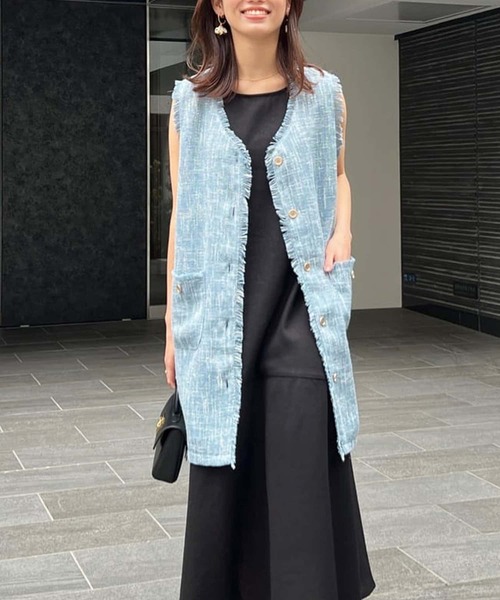 Chez toi（シェトワ）の「ツイードミドル丈ジレコート（その他アウター・レディース・オフホワイト/ブルー/ブラック・FREE）」の3枚目の写真