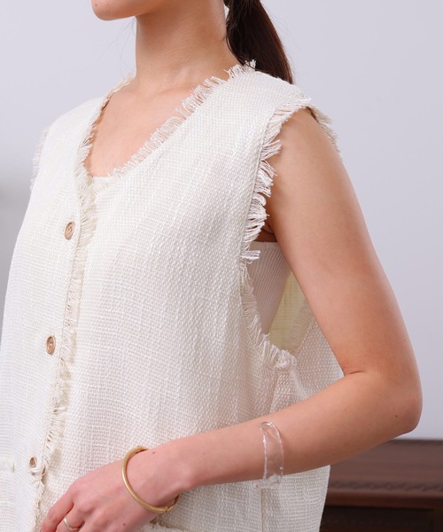 Chez toi（シェトワ）の「ツイードミドル丈ジレコート（その他アウター・レディース・オフホワイト/ブルー/ブラック・FREE）」の16枚目の写真