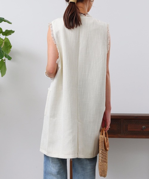 Chez toi（シェトワ）の「ツイードミドル丈ジレコート（その他アウター・レディース・オフホワイト/ブルー/ブラック・FREE）」の4枚目の写真