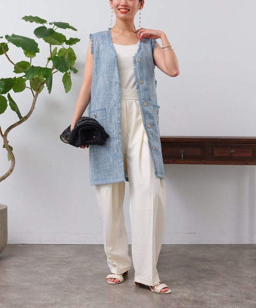 Chez toi（シェトワ）の「ツイードミドル丈ジレコート（その他アウター・レディース・オフホワイト/ブルー/ブラック・FREE）」の9枚目の写真