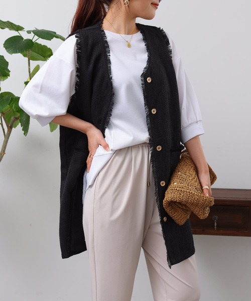 Chez toi（シェトワ）の「ツイードミドル丈ジレコート（その他アウター・レディース・オフホワイト/ブルー/ブラック・FREE）」の17枚目の写真