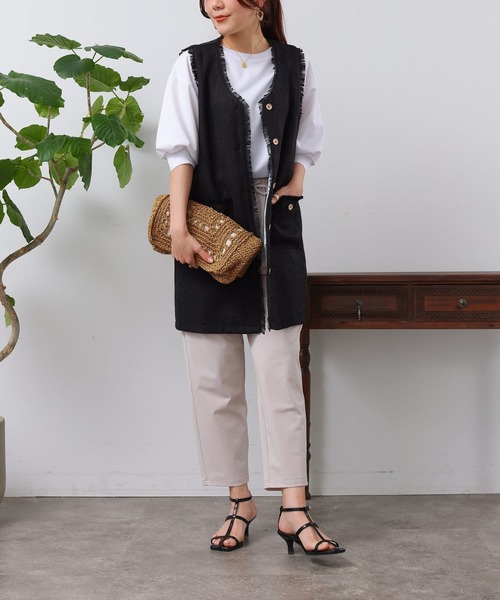 Chez toi（シェトワ）の「ツイードミドル丈ジレコート（その他アウター・レディース・オフホワイト/ブルー/ブラック・FREE）」の13枚目の写真