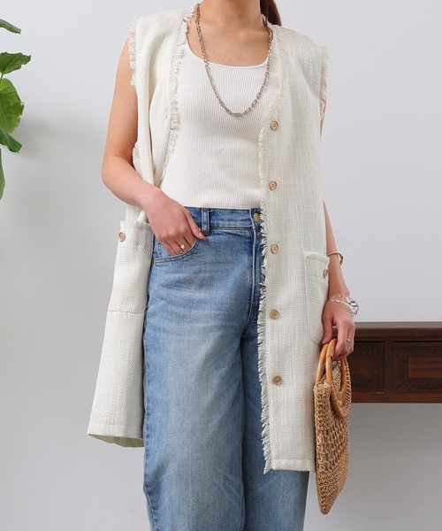 Chez toi（シェトワ）の「ツイードミドル丈ジレコート（その他アウター・レディース・オフホワイト/ブルー/ブラック・FREE）」の22枚目の写真