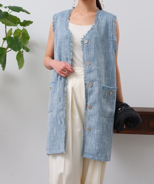 Chez toi（シェトワ）の「ツイードミドル丈ジレコート（その他アウター・レディース・オフホワイト/ブルー/ブラック・FREE）」の10枚目の写真