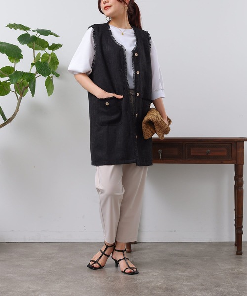 Chez toi（シェトワ）の「ツイードミドル丈ジレコート（その他アウター・レディース・オフホワイト/ブルー/ブラック・FREE）」の11枚目の写真