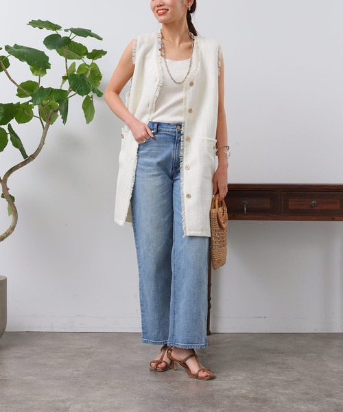 Chez toi（シェトワ）の「ツイードミドル丈ジレコート（その他アウター・レディース・オフホワイト/ブルー/ブラック・FREE）」の7枚目の写真